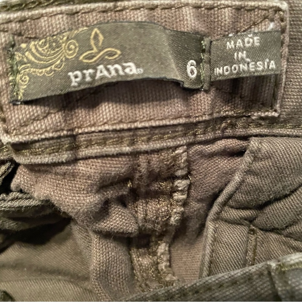 Prana Women’s Cropped Tan Pants Mid Rise Organic Cotton Blend size 6 Snap Fly - Picture 2 of 9
